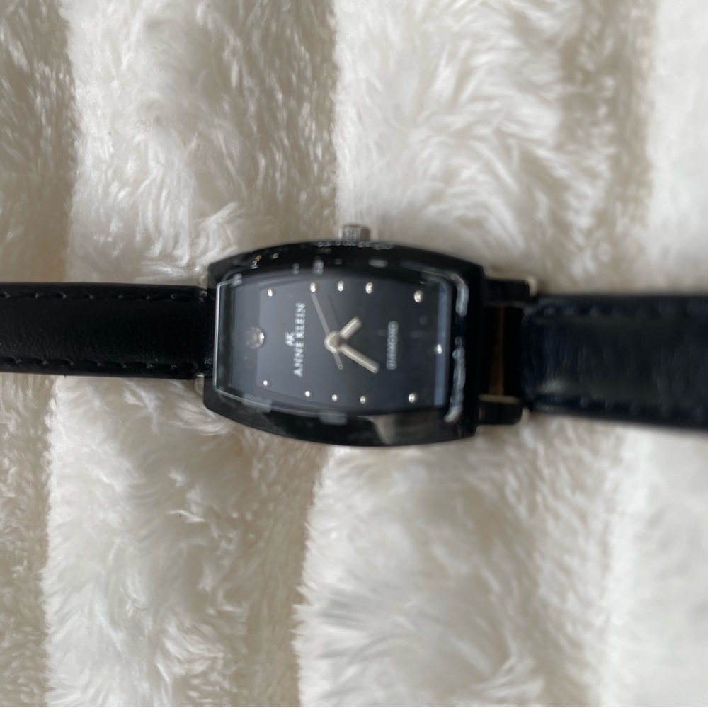 Anne Klein Diamond Black Leather Strap Watch-like new! - Picture 8 of 9